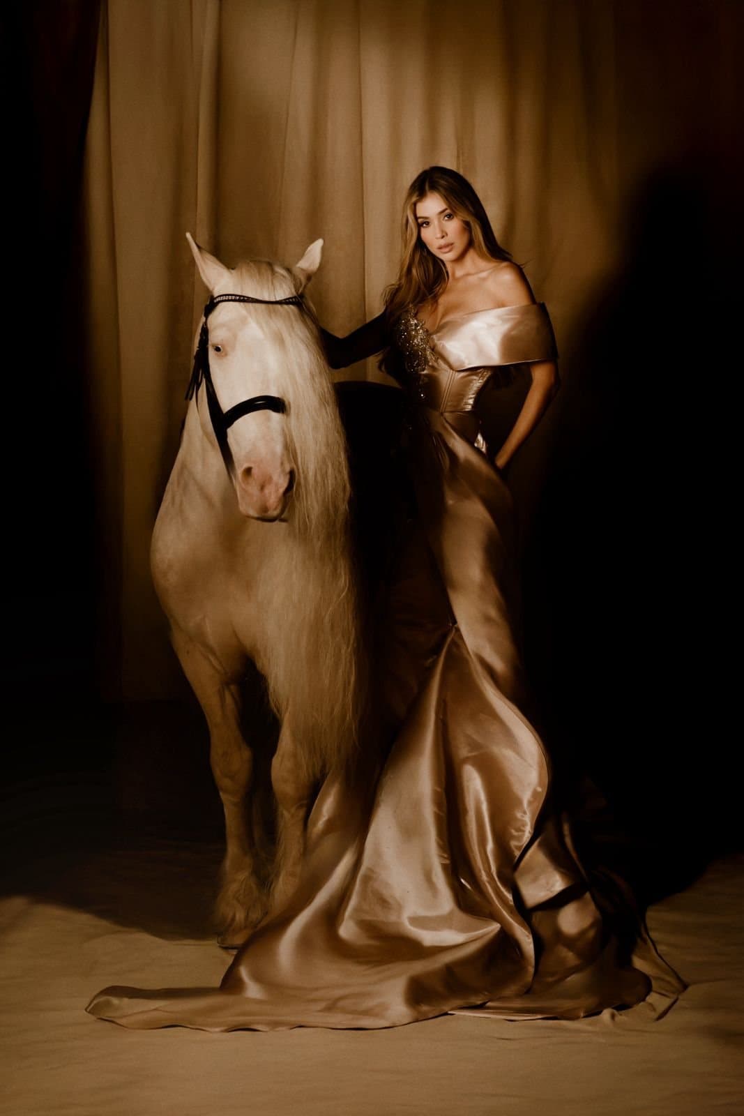 Retrato editorial con Gypsy Vanner en tonos sepia